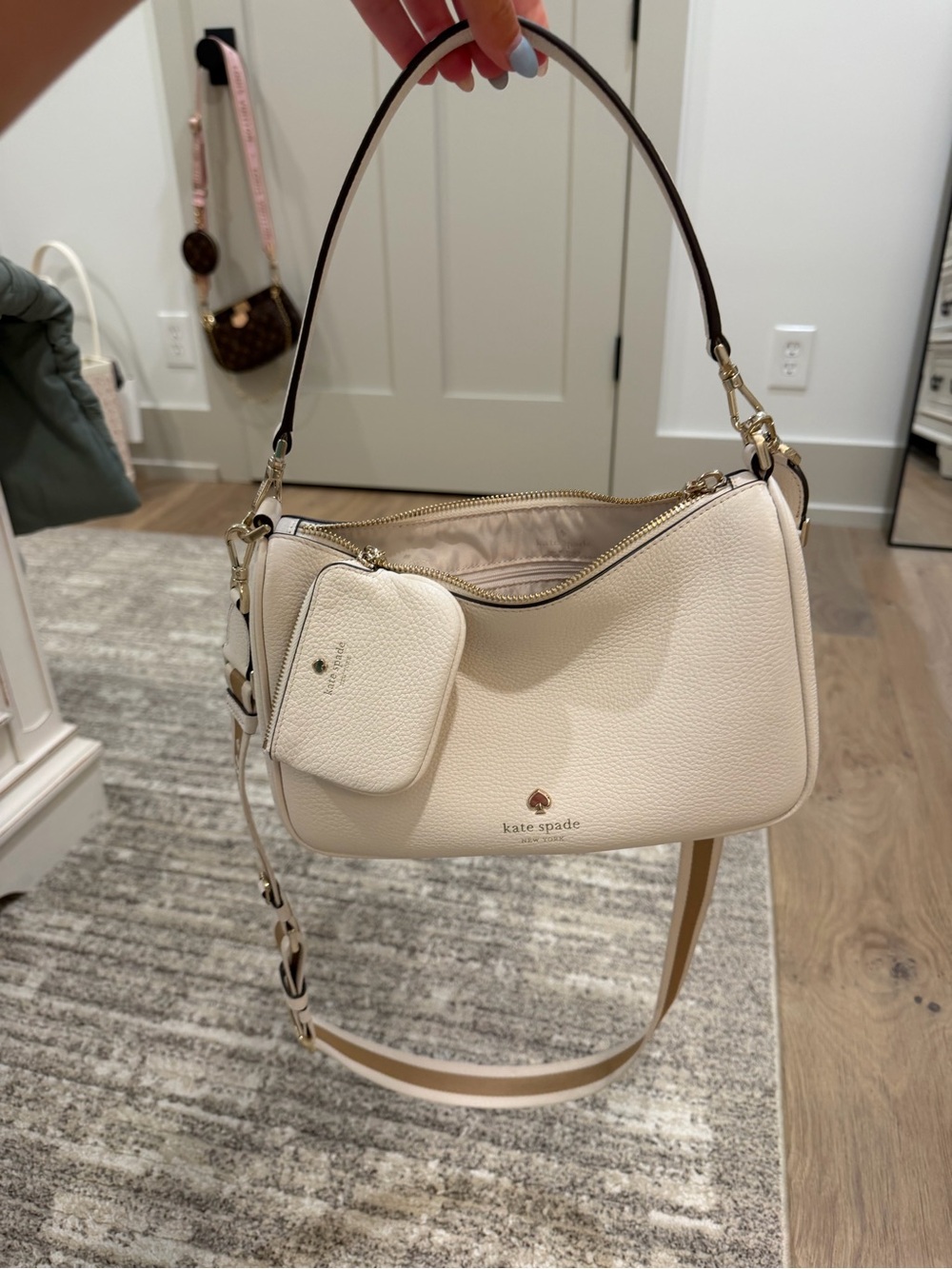Kate Spade Cream Pebbled Leather Shoulder Bag with Coin Pouch